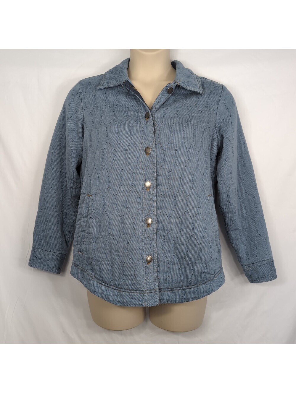 Jachs Womens Girlfriend Collection Medium Wash Quilted Denim Chore Jacket Small